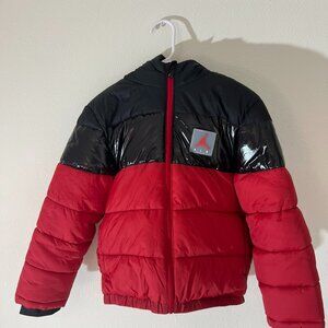 Nike Air Jordan Red and Black Puffer Coat Youth Medium